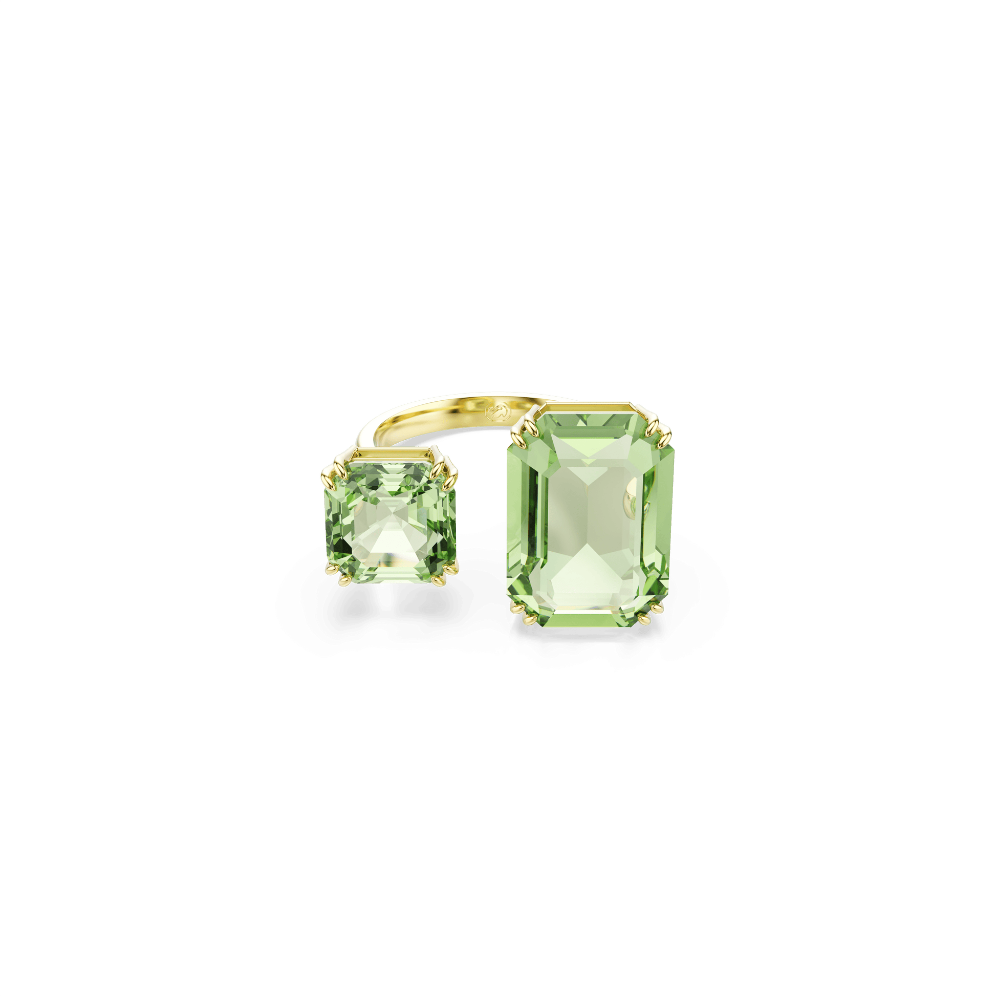 Millenia open ring, Octagon cut, Green, 18K gold finish