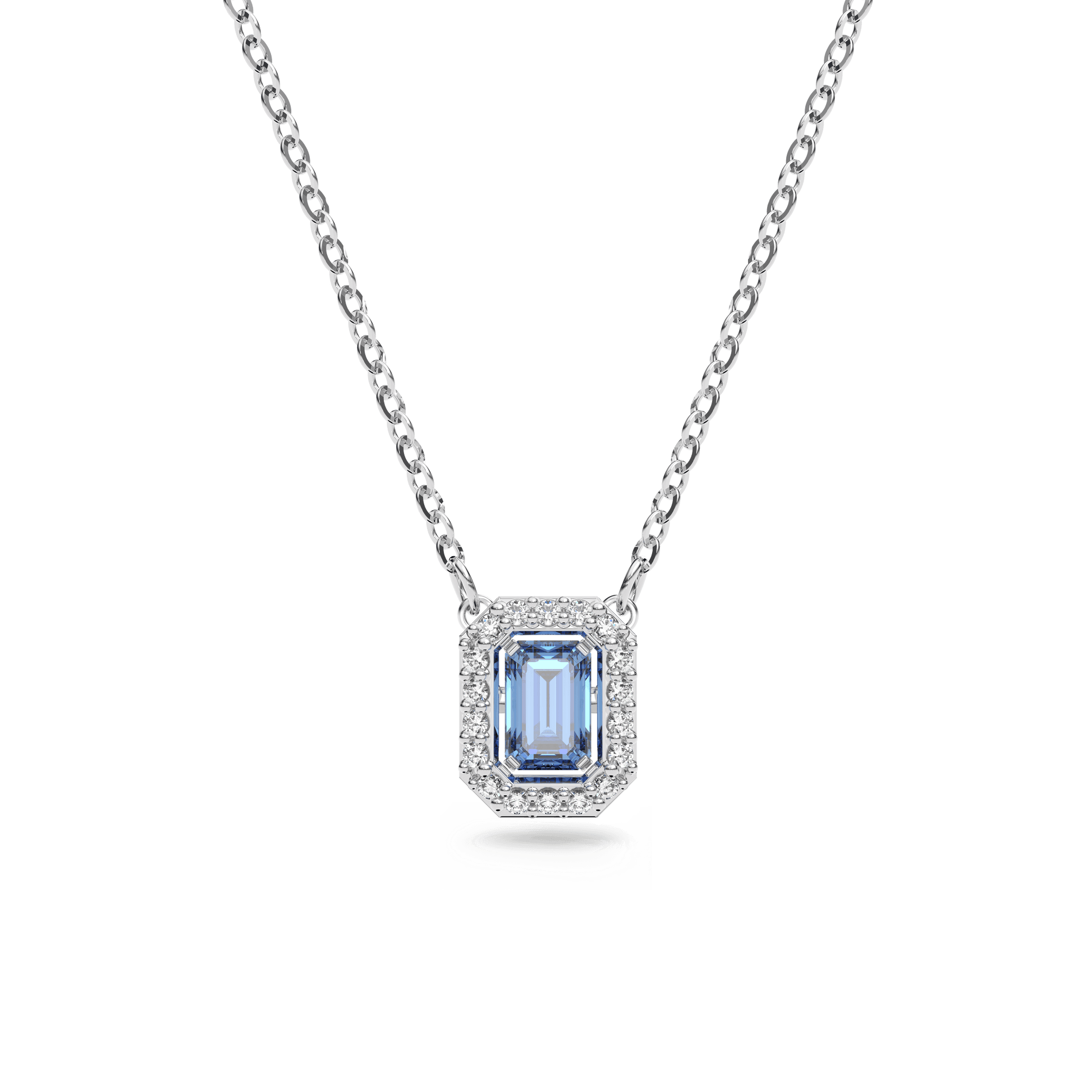 Una necklace, Octagon cut, Blue, Rhodium plated