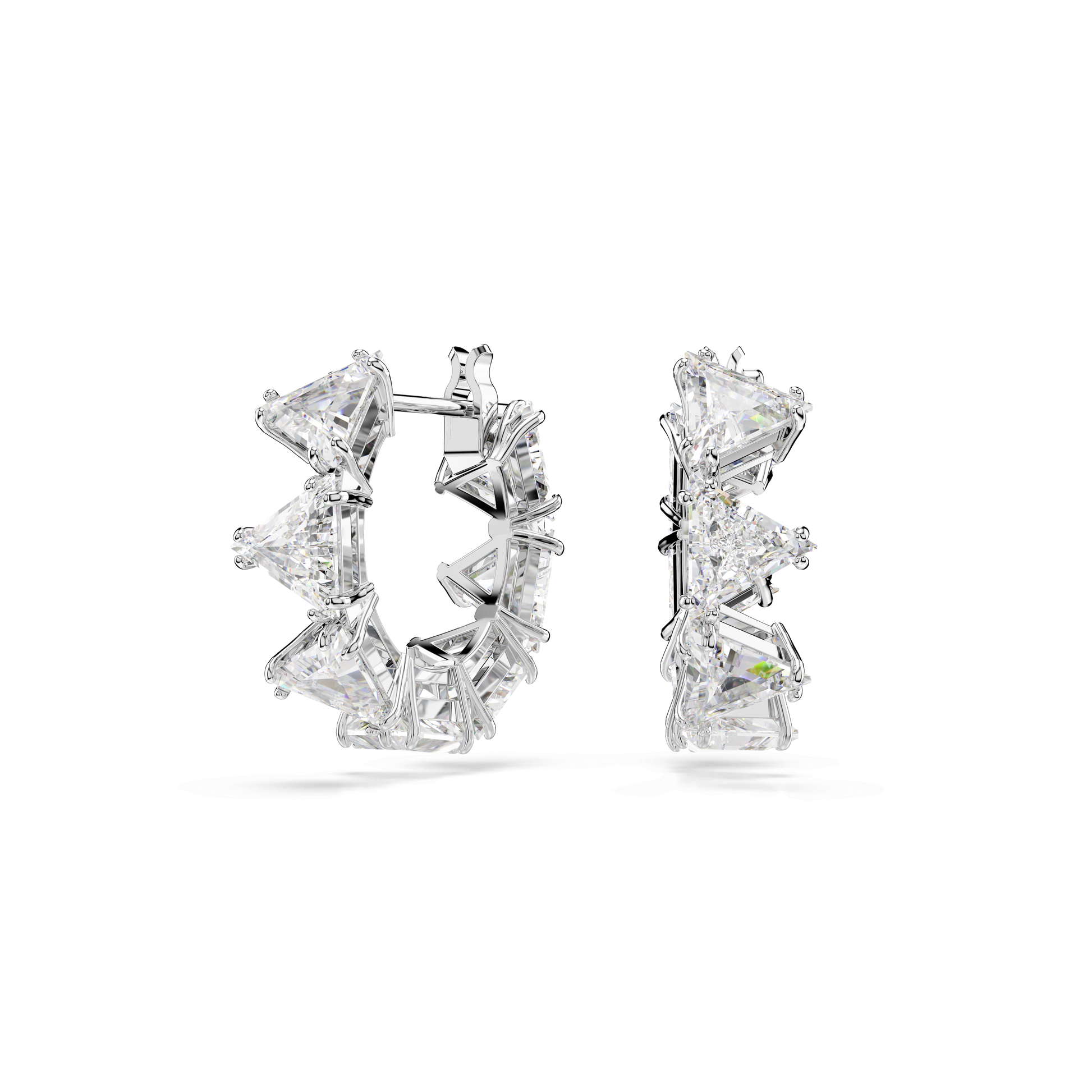 Matrix hoop earrings, White, Rhodium plated