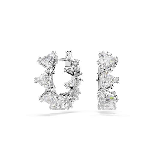 Matrix hoop earrings, White, Rhodium plated