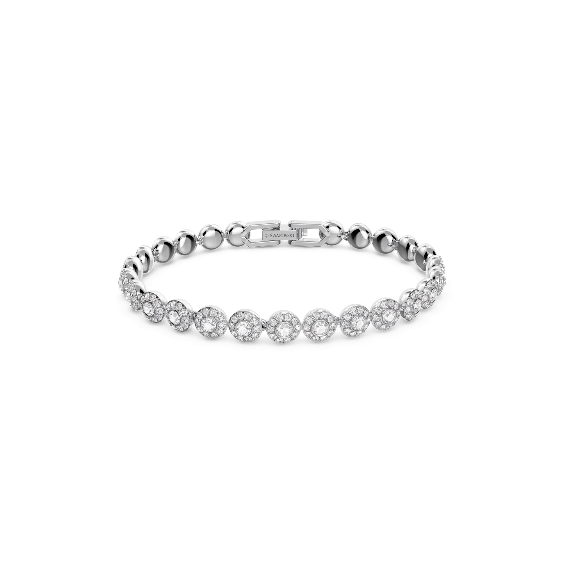 Una Angelic bracelet, Round cut, Small, White, Rhodium plated