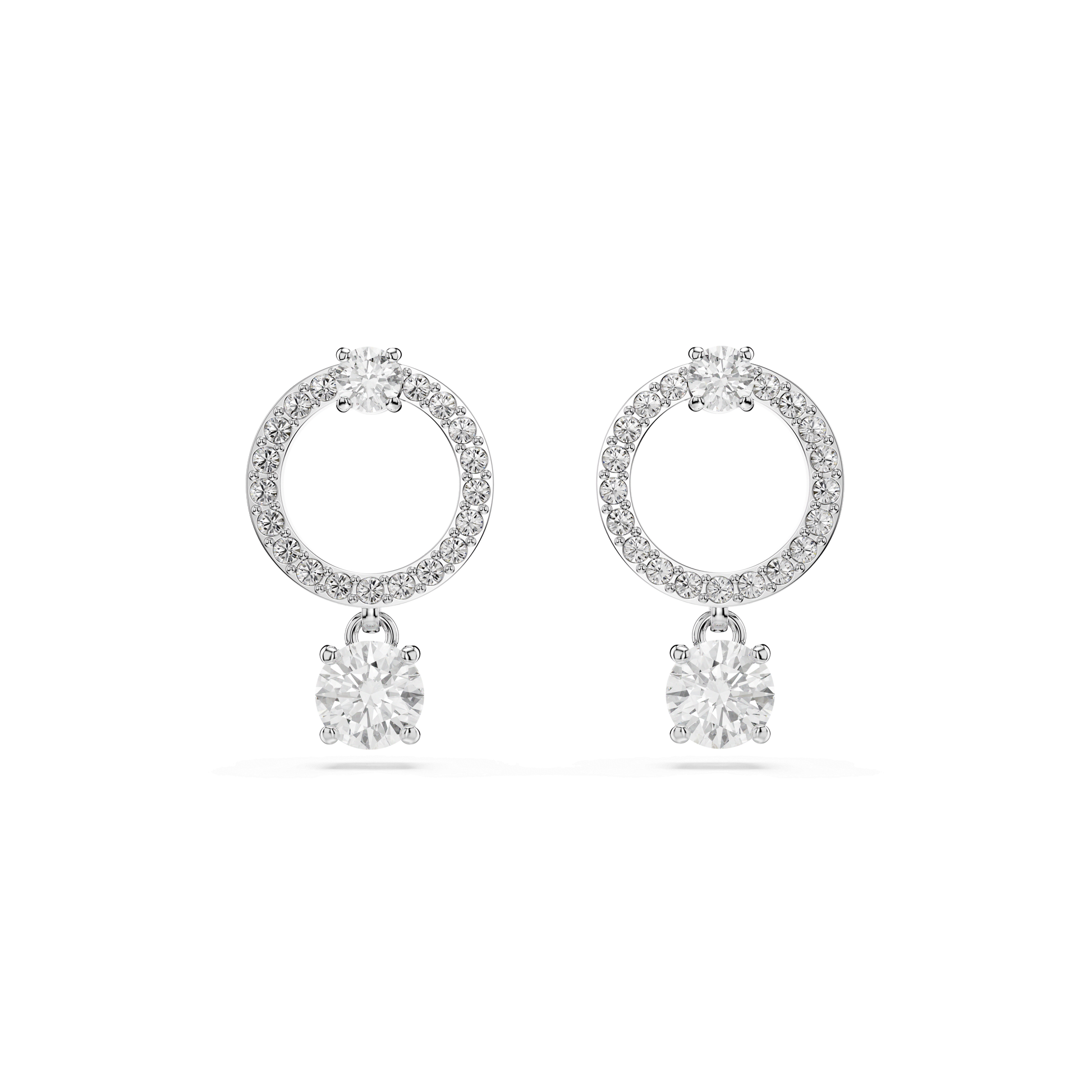 Constella hoop earrings, Round cut, White, Rhodium plated