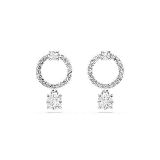 Constella hoop earrings, Round cut, White, Rhodium plated