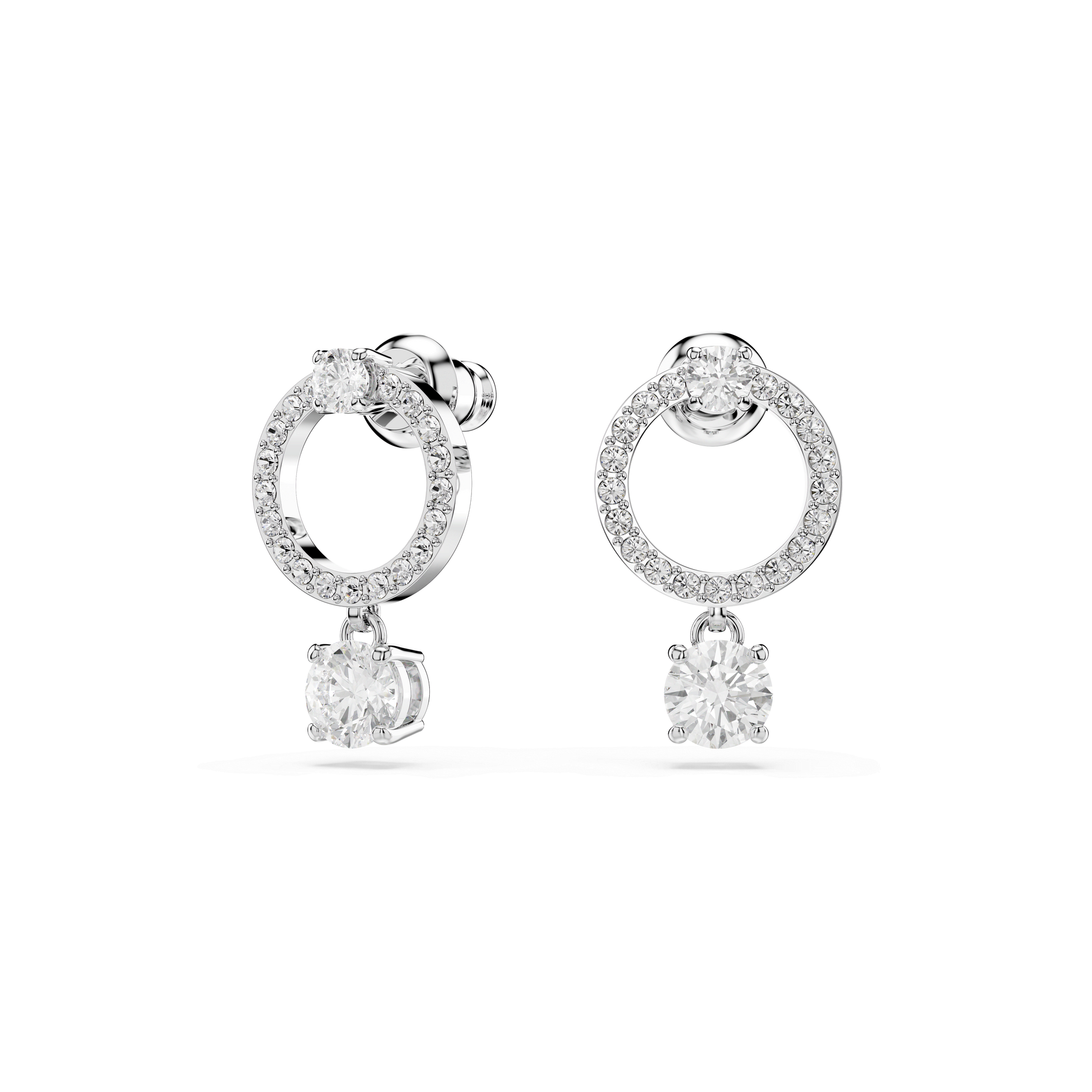Constella hoop earrings, Round cut, White, Rhodium plated