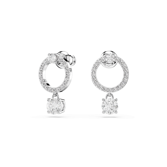 Constella hoop earrings, Round cut, White, Rhodium plated
