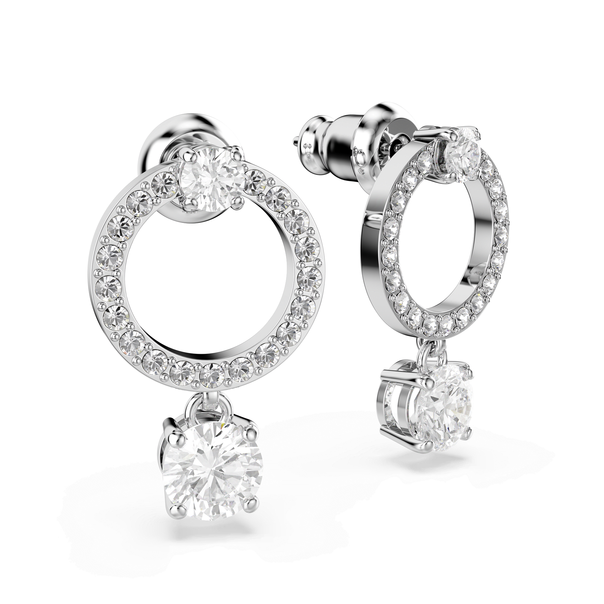 Constella hoop earrings, Round cut, White, Rhodium plated