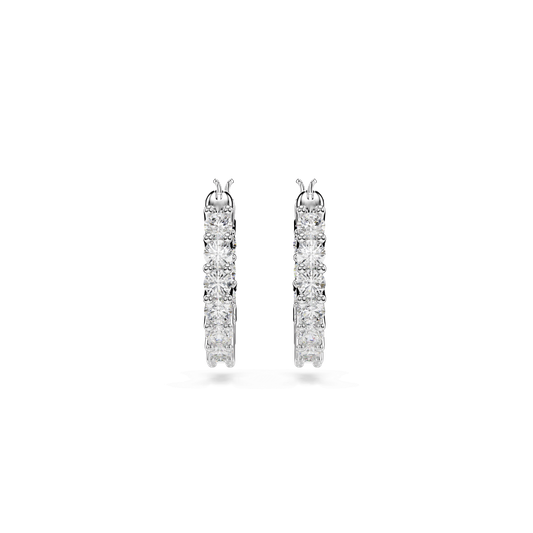 Matrix Vittore hoop earrings, Round cut, White, Rhodium plated