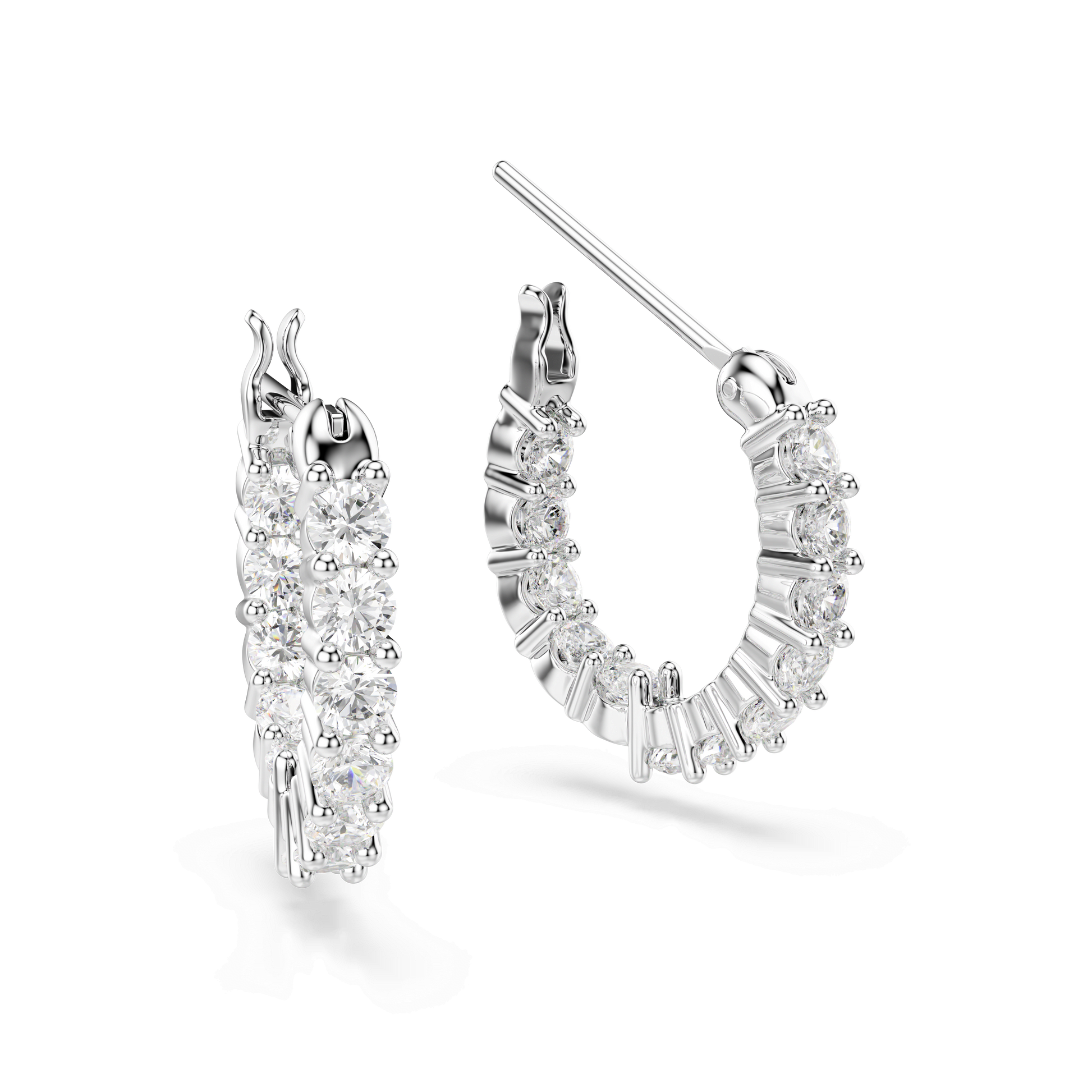 Matrix Vittore hoop earrings, Round cut, White, Rhodium plated