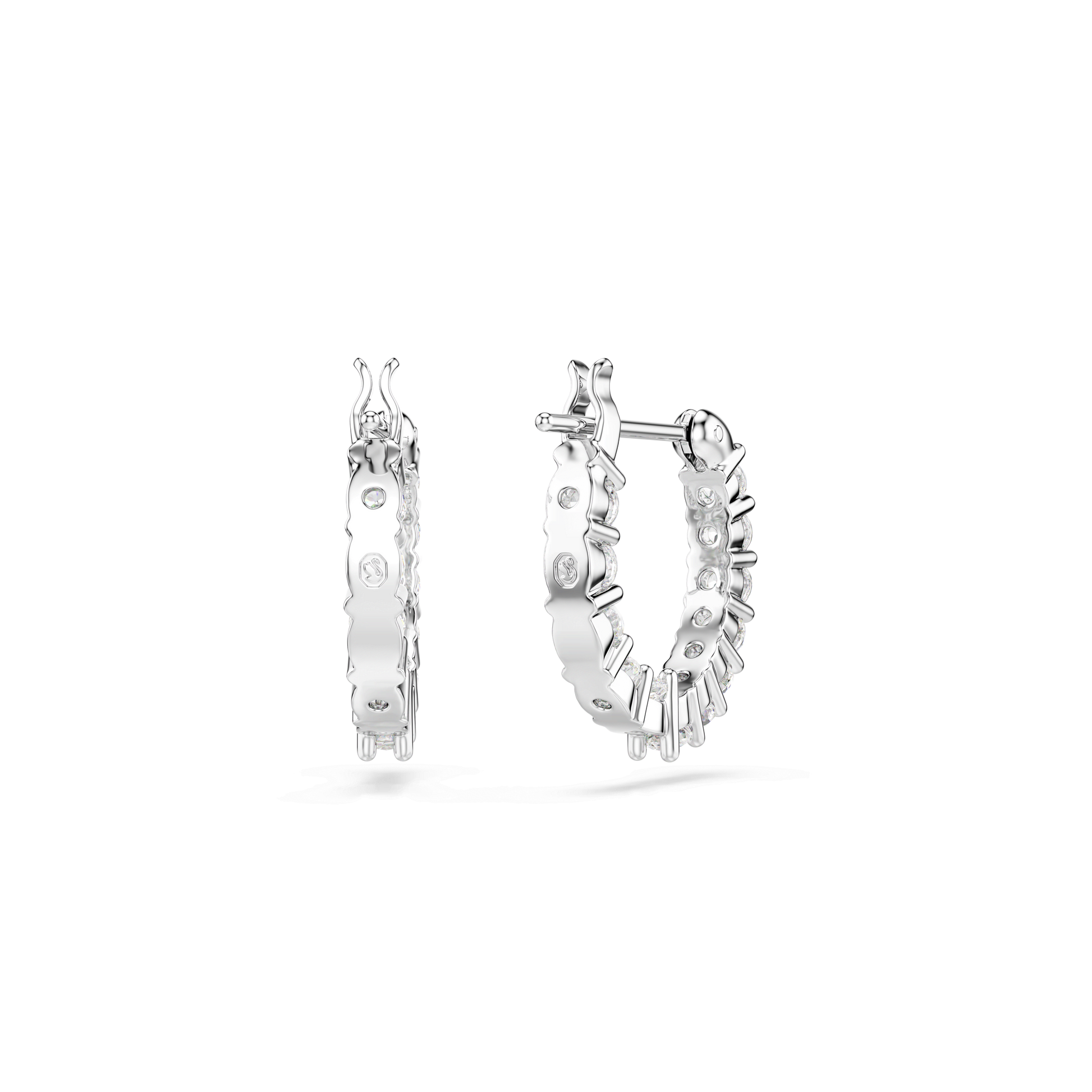 Matrix Vittore hoop earrings, Round cut, White, Rhodium plated