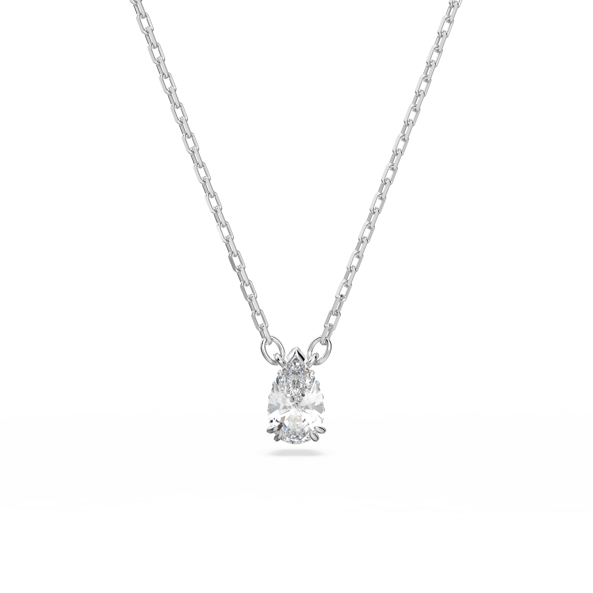 Stilla pendant, Pear cut, White, Rhodium plated