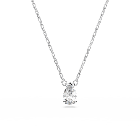 Stilla pendant, Pear cut, White, Rhodium plated