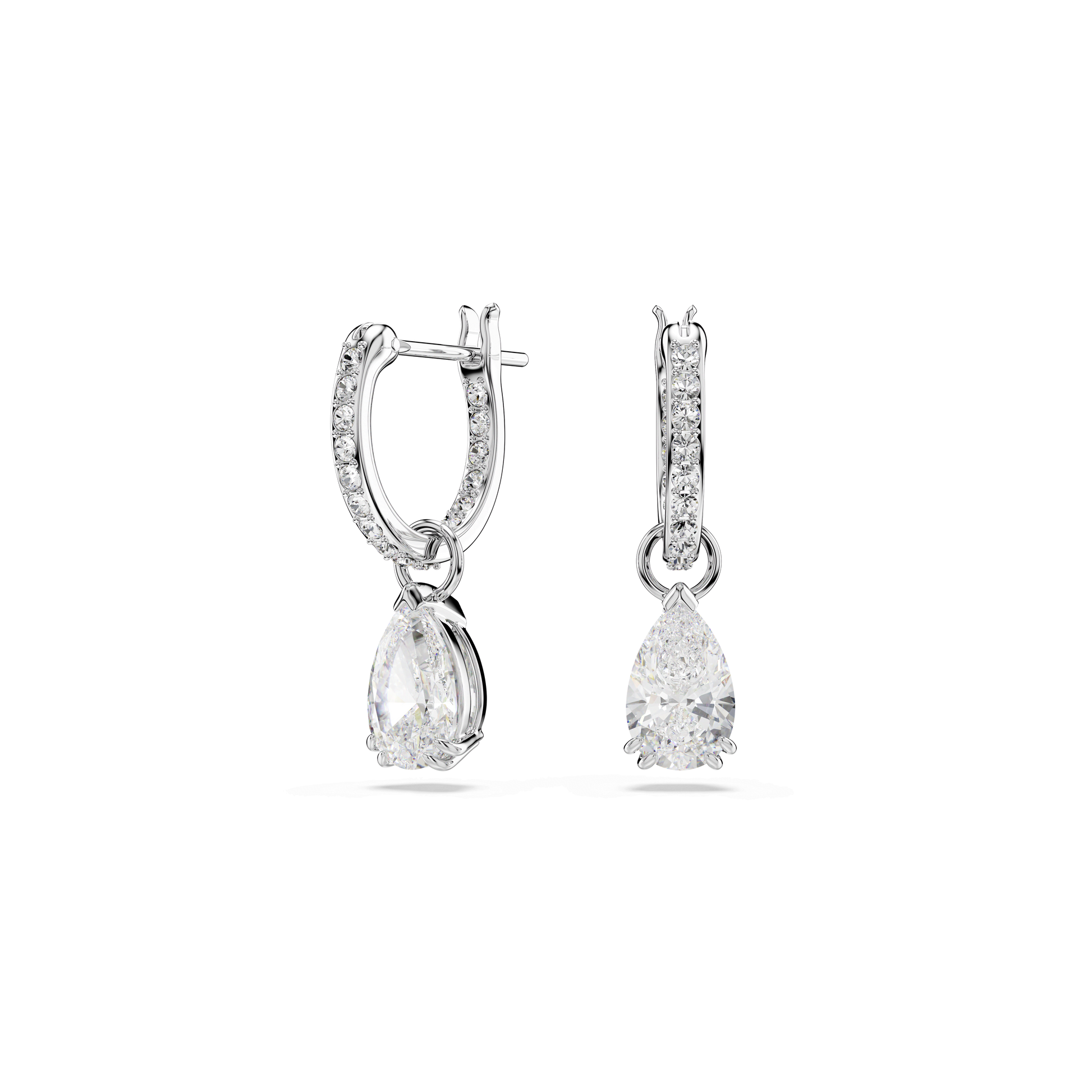 Stilla drop earrings, Pear cut, Round cut, White, Rhodium plated