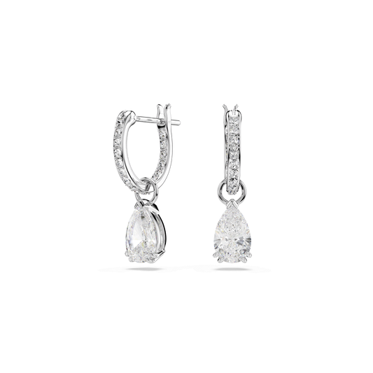 Stilla drop earrings, Pear cut, Round cut, White, Rhodium plated