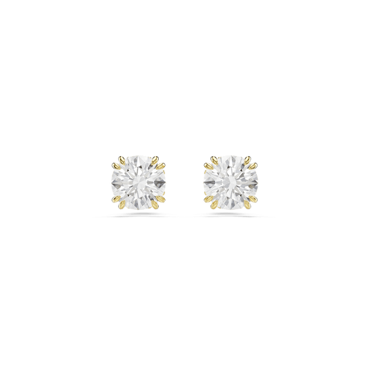 Stilla stud earrings, Round cut, White, 18K gold finish