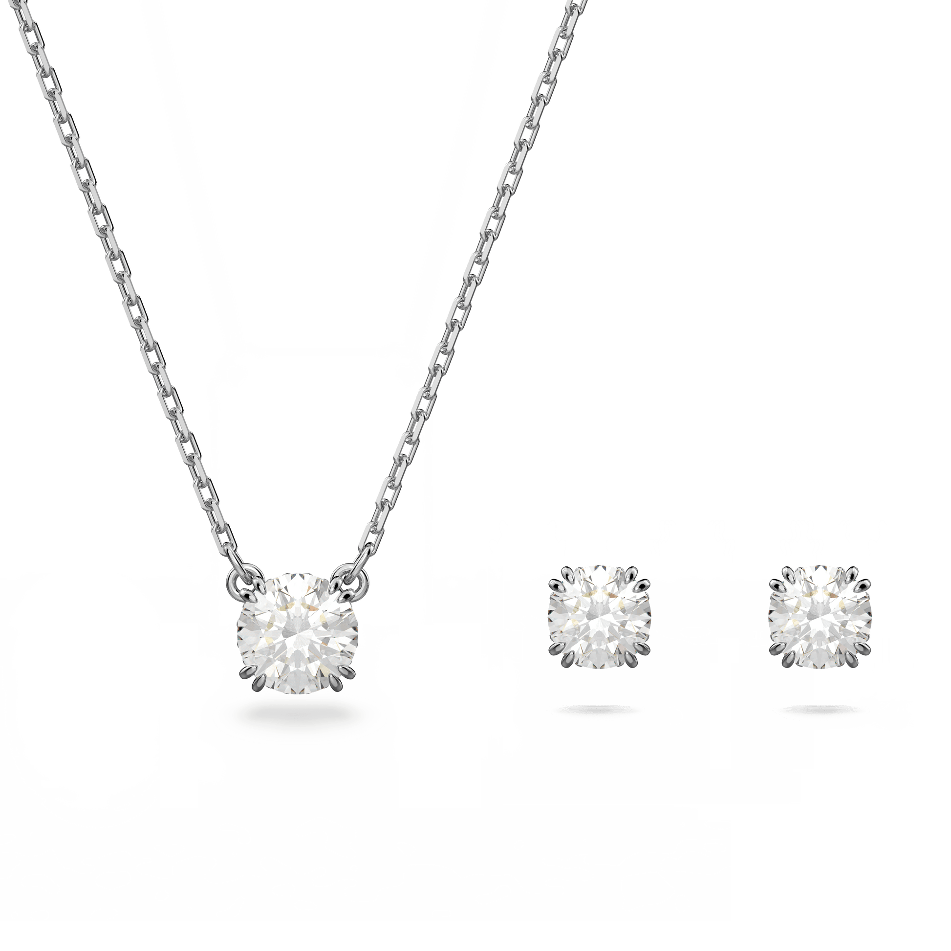 Stilla set, Round cut, White, Rhodium plated