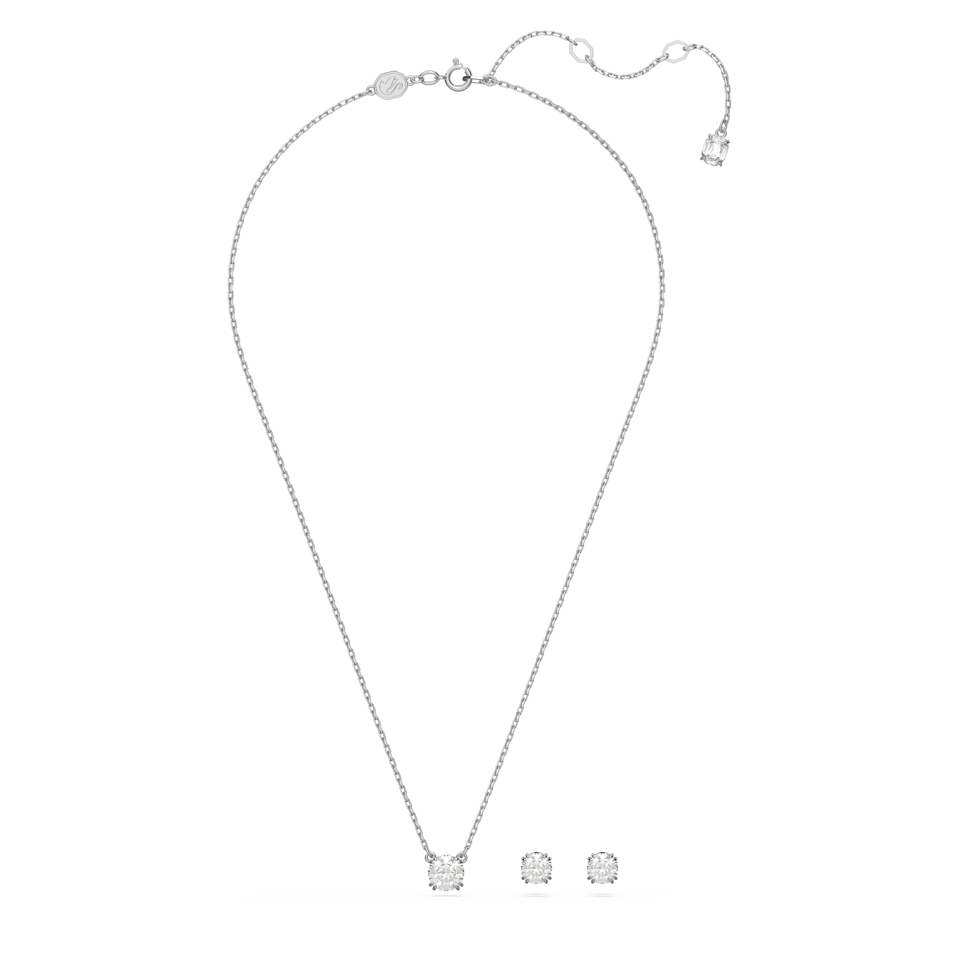Stilla set, Round cut, White, Rhodium plated