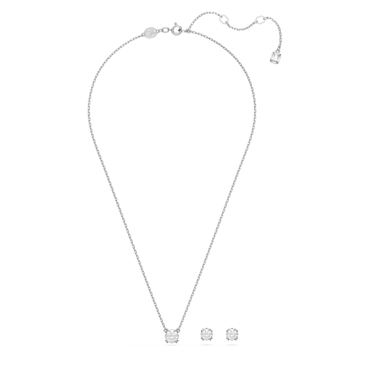 Stilla set, Round cut, White, Rhodium plated