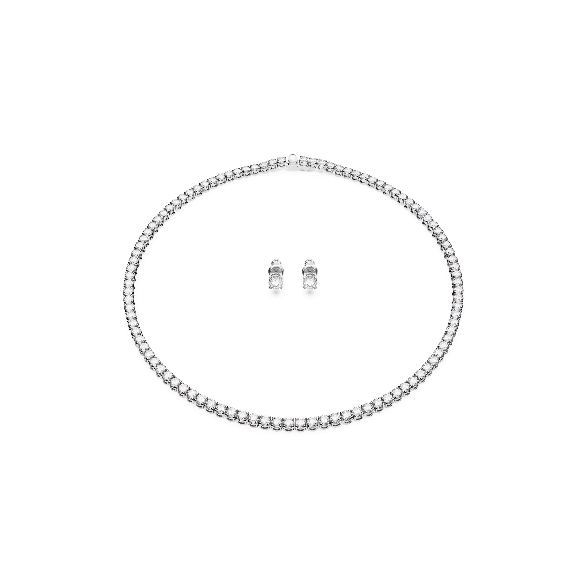 Matrix Tennis set, Round cut, White, Rhodium plated