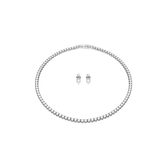 Matrix Tennis set, Round cut, White, Rhodium plated