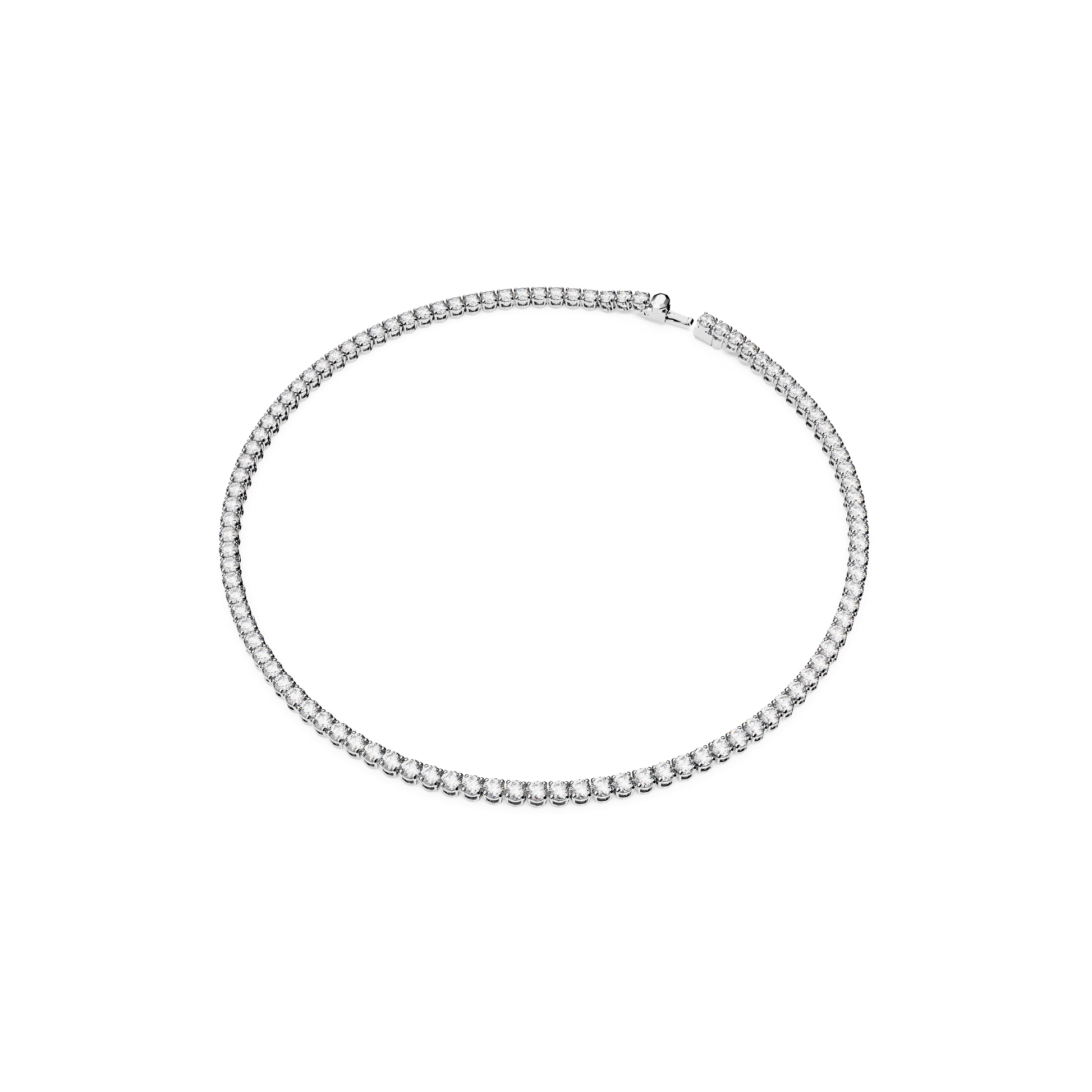 Matrix Tennis set, Round cut, White, Rhodium plated
