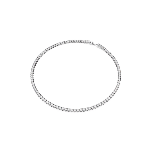 Matrix Tennis set, Round cut, White, Rhodium plated