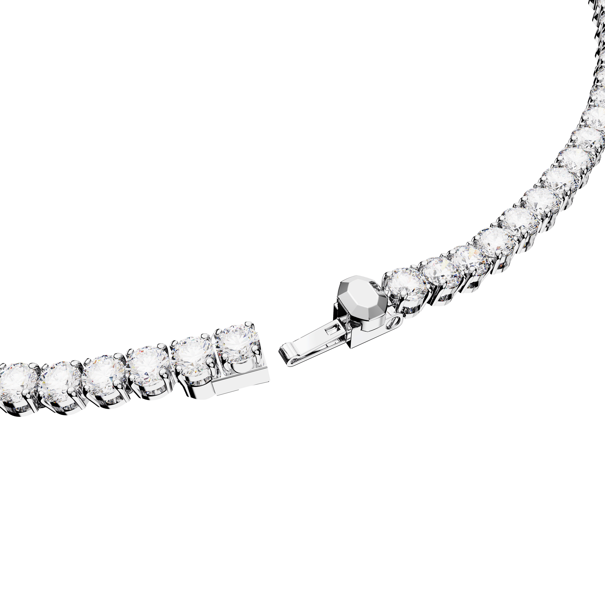 Matrix Tennis set, Round cut, White, Rhodium plated