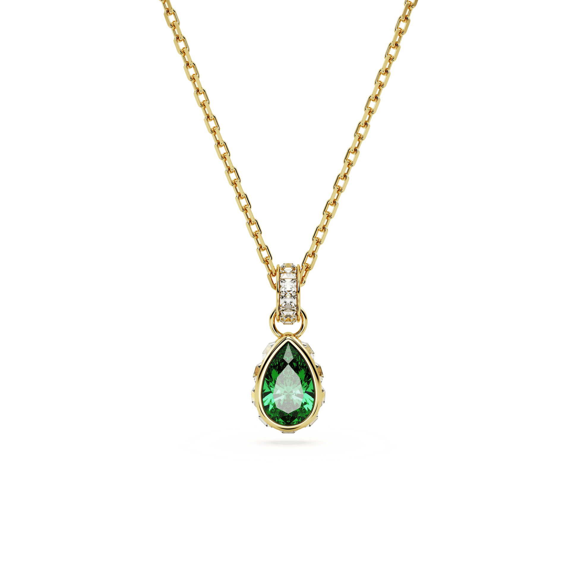 Chroma pendant, Pear cut, Green, 18K gold finish