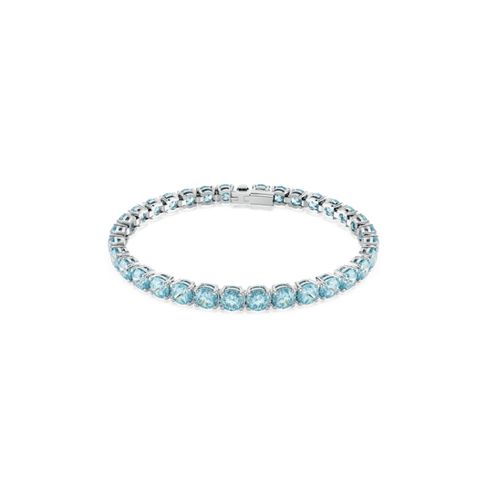 Matrix Tennis bracelet, Round cut, Blue, Rhodium plated