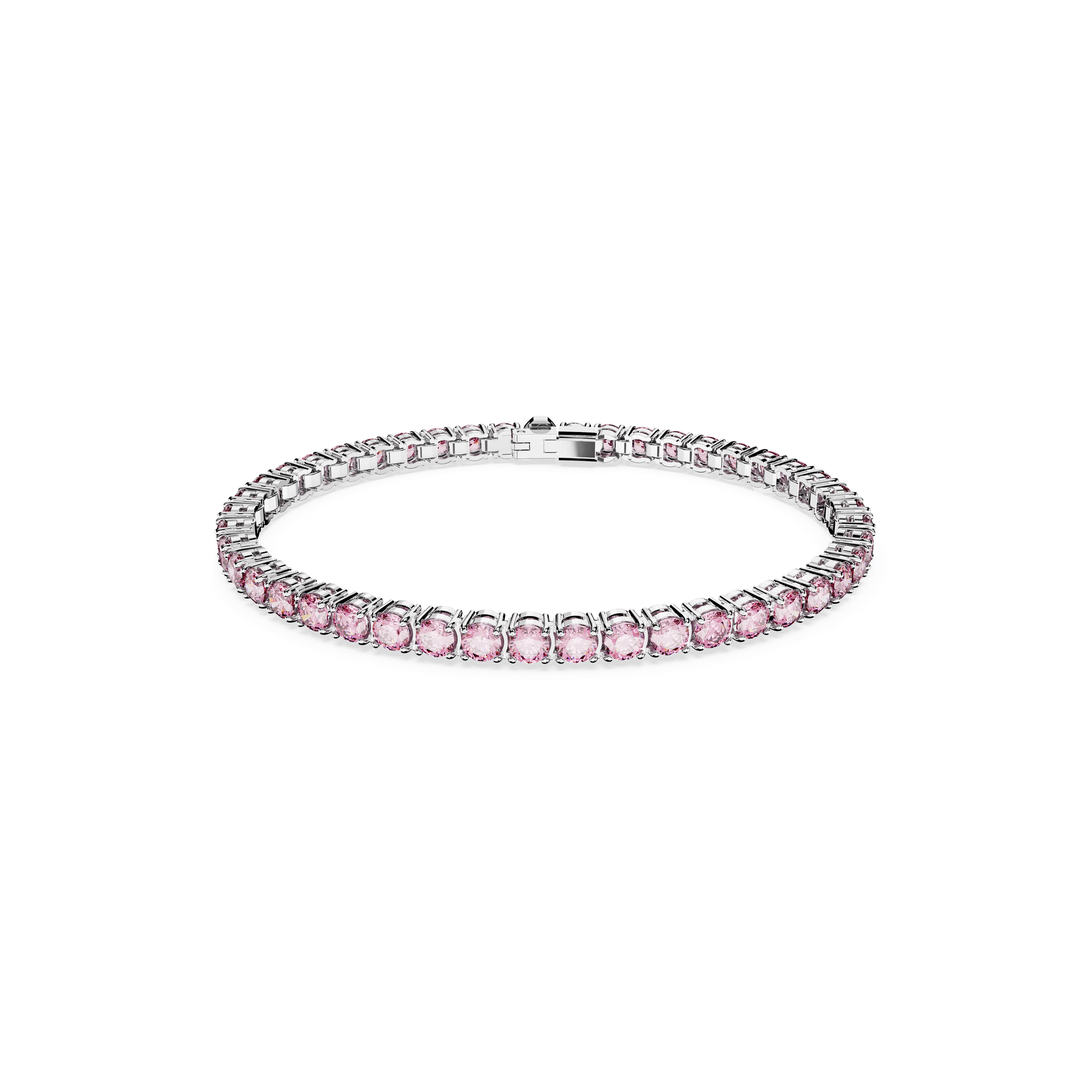 Matrix Tennis bracelet, Round cut, Pink, Rhodium plated