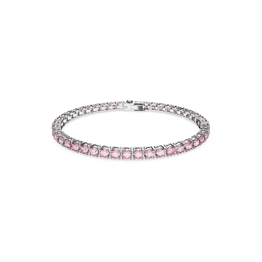 Matrix Tennis bracelet, Round cut, Pink, Rhodium plated