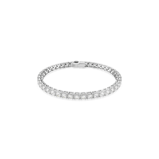 Matrix Tennis bracelet, Round cut, White, Rhodium plated