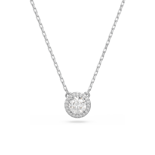 Una Angelic pendant, Round cut, Pavé, White, Rhodium plated