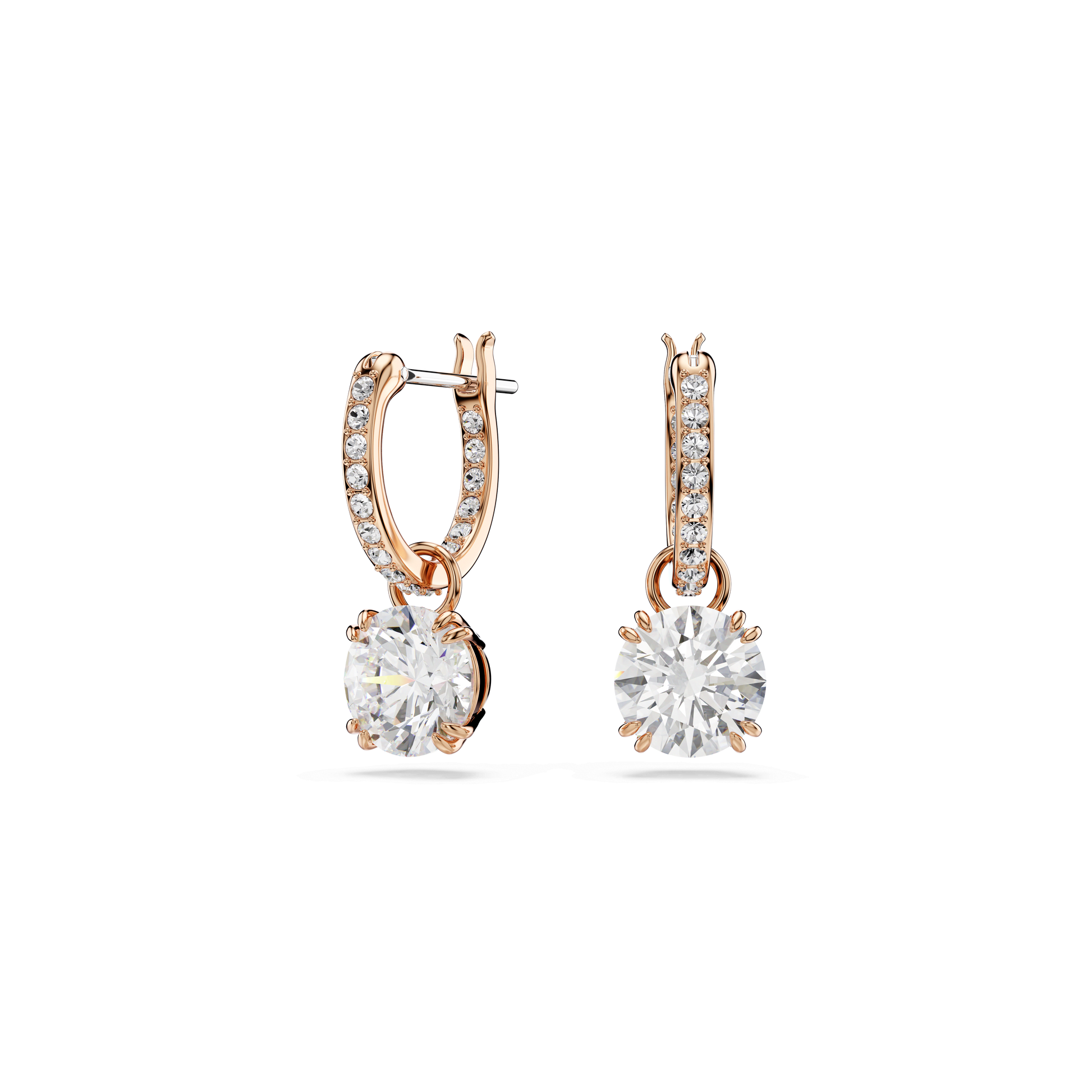 Stilla drop earrings, Round cut, White, 18K rose gold finish