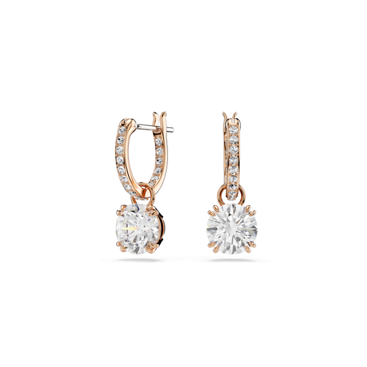 Stilla drop earrings, Round cut, White, 18K rose gold finish