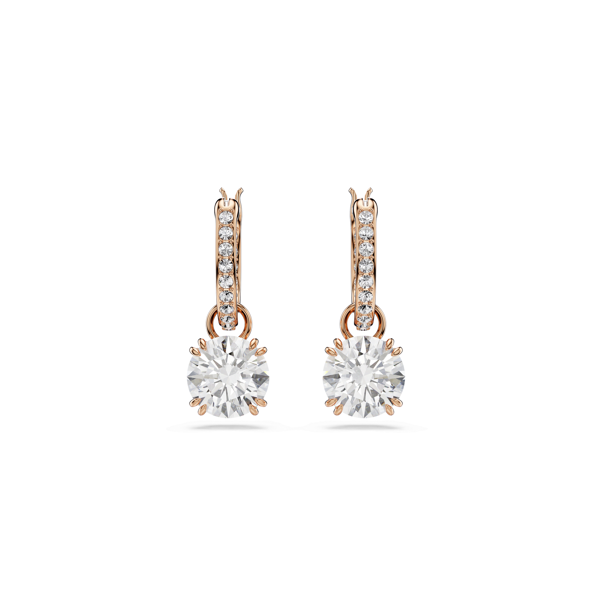 Stilla drop earrings, Round cut, White, 18K rose gold finish