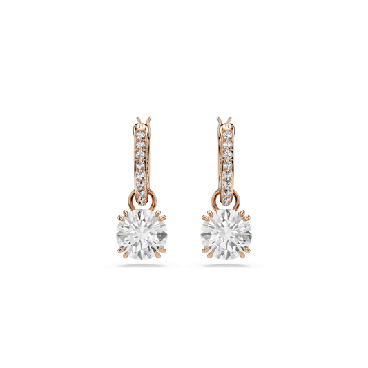 Stilla drop earrings, Round cut, White, 18K rose gold finish