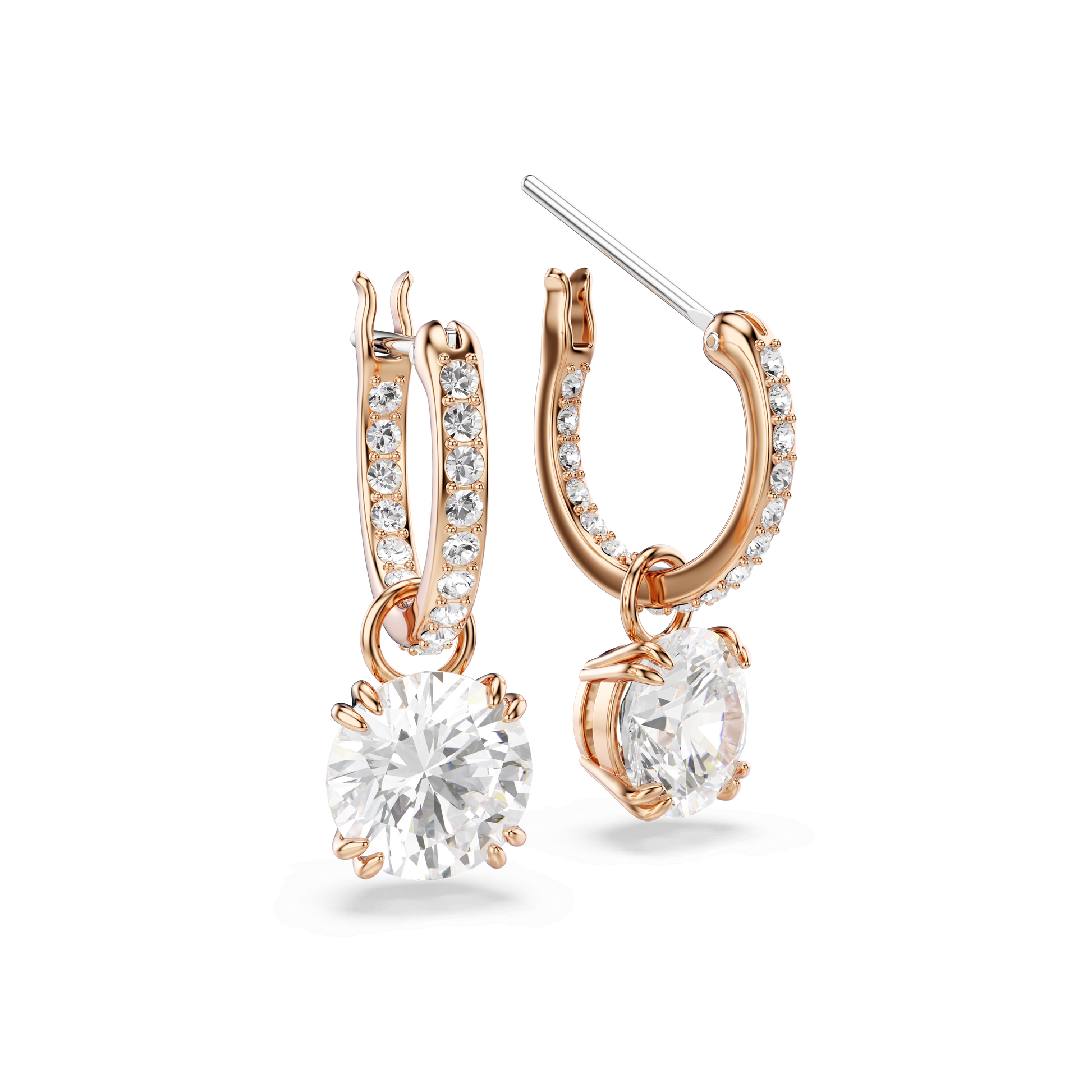 Stilla drop earrings, Round cut, White, 18K rose gold finish