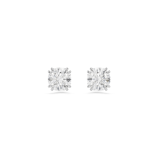 Stilla stud earrings, Round cut, White, Rhodium plated