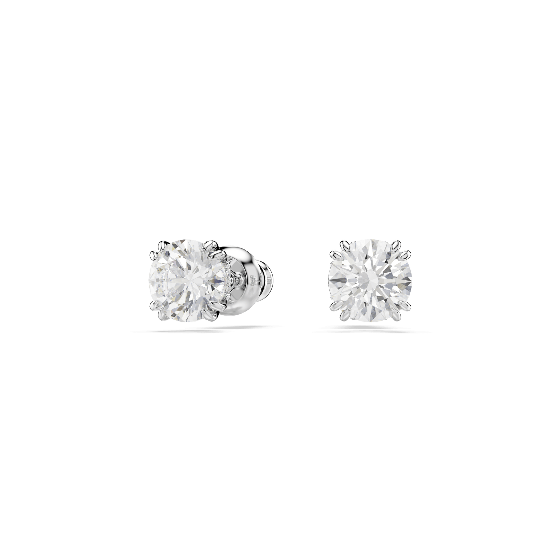 Stilla stud earrings, Round cut, White, Rhodium plated