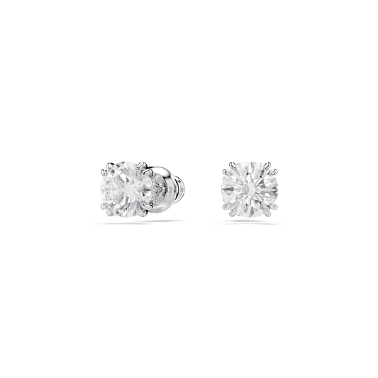 Stilla stud earrings, Round cut, White, Rhodium plated