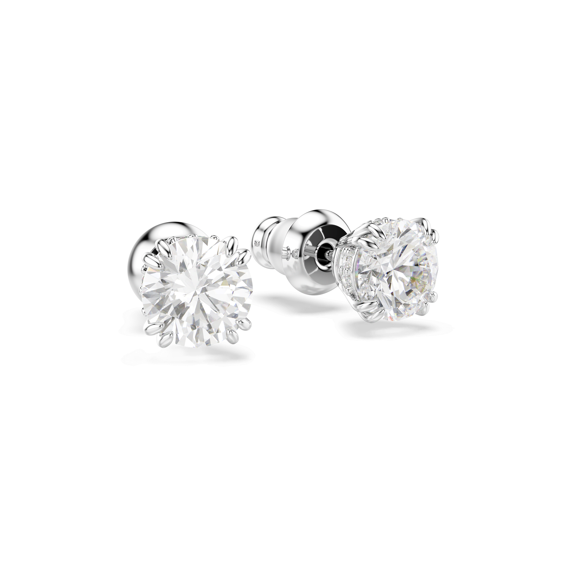 Stilla stud earrings, Round cut, White, Rhodium plated