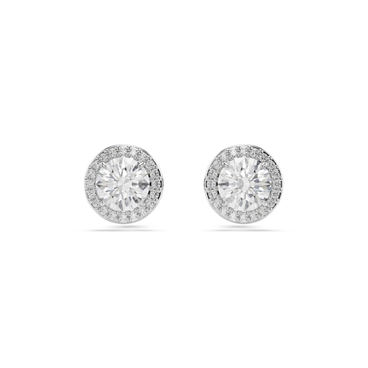Una Angelic stud earrings, Round cut, Pavé, White, Rhodium plated