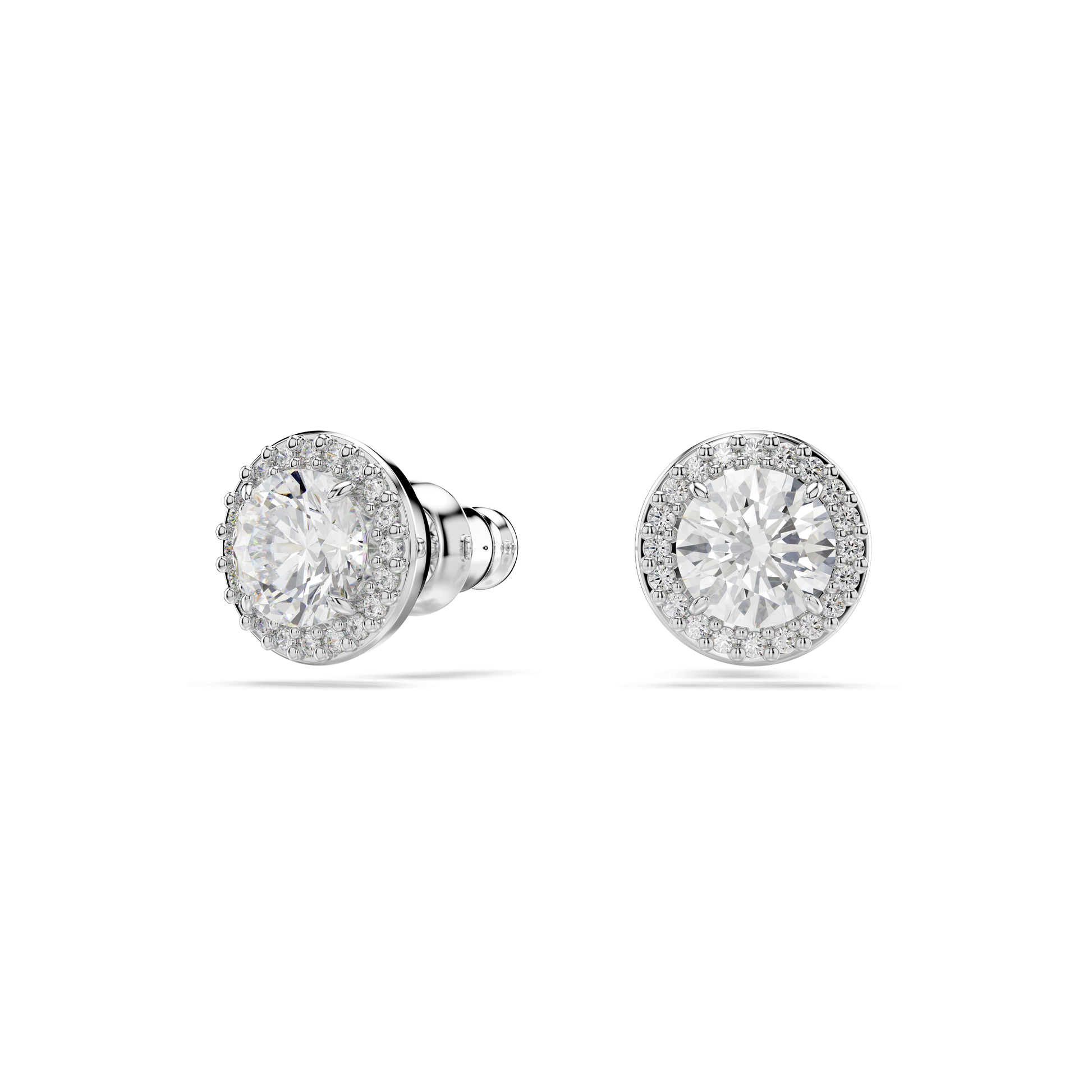 Una Angelic stud earrings, Round cut, Pavé, White, Rhodium plated