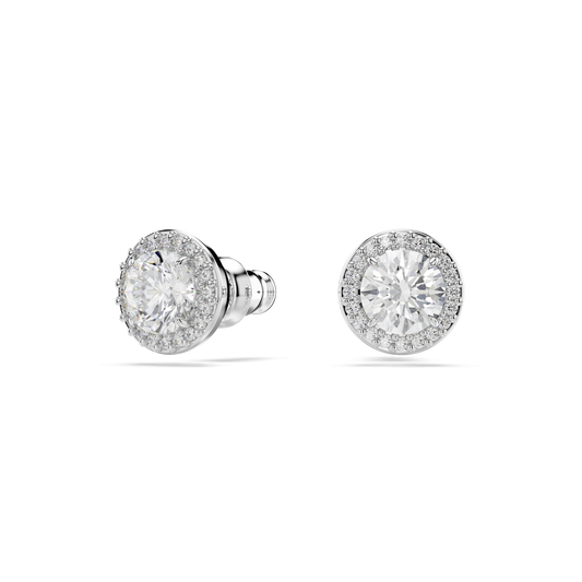 Una Angelic stud earrings, Round cut, Pavé, White, Rhodium plated