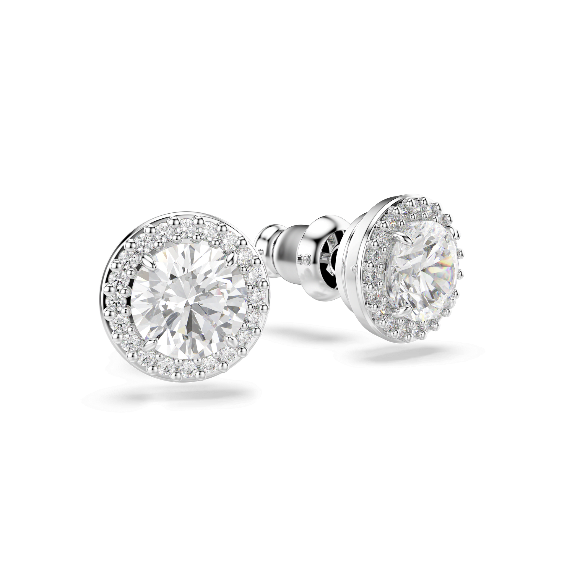 Una Angelic stud earrings, Round cut, Pavé, White, Rhodium plated