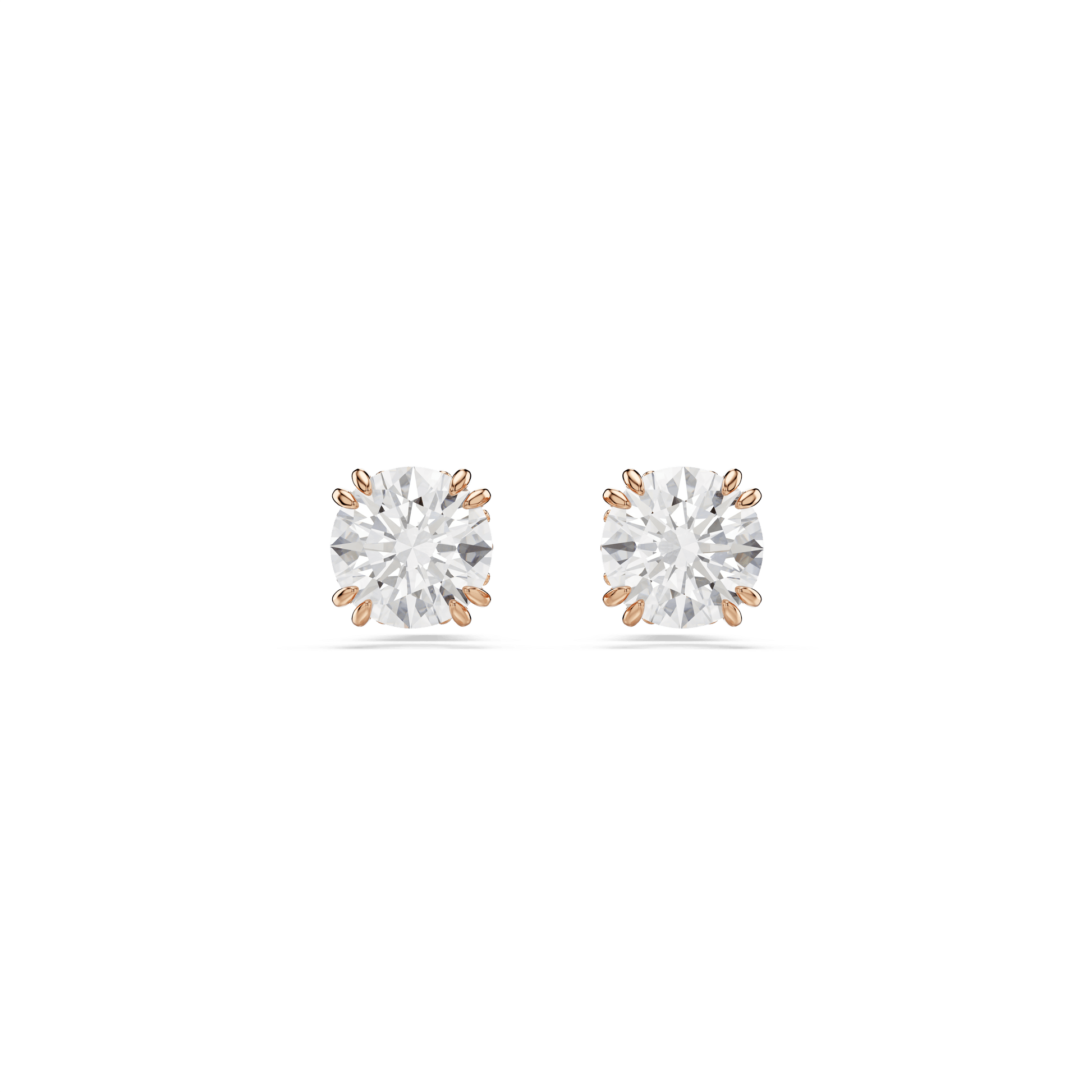 Stilla stud earrings, Round cut, White, 18K rose gold finish