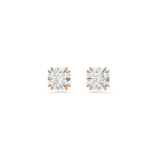 Stilla stud earrings, Round cut, White, 18K rose gold finish