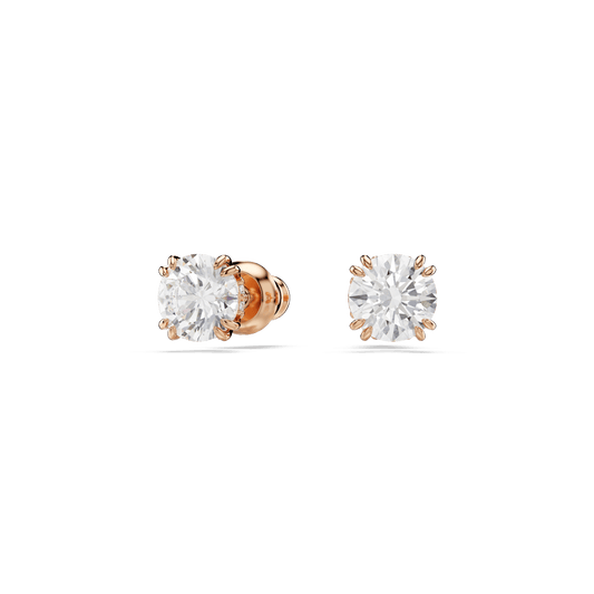 Stilla stud earrings, Round cut, White, 18K rose gold finish