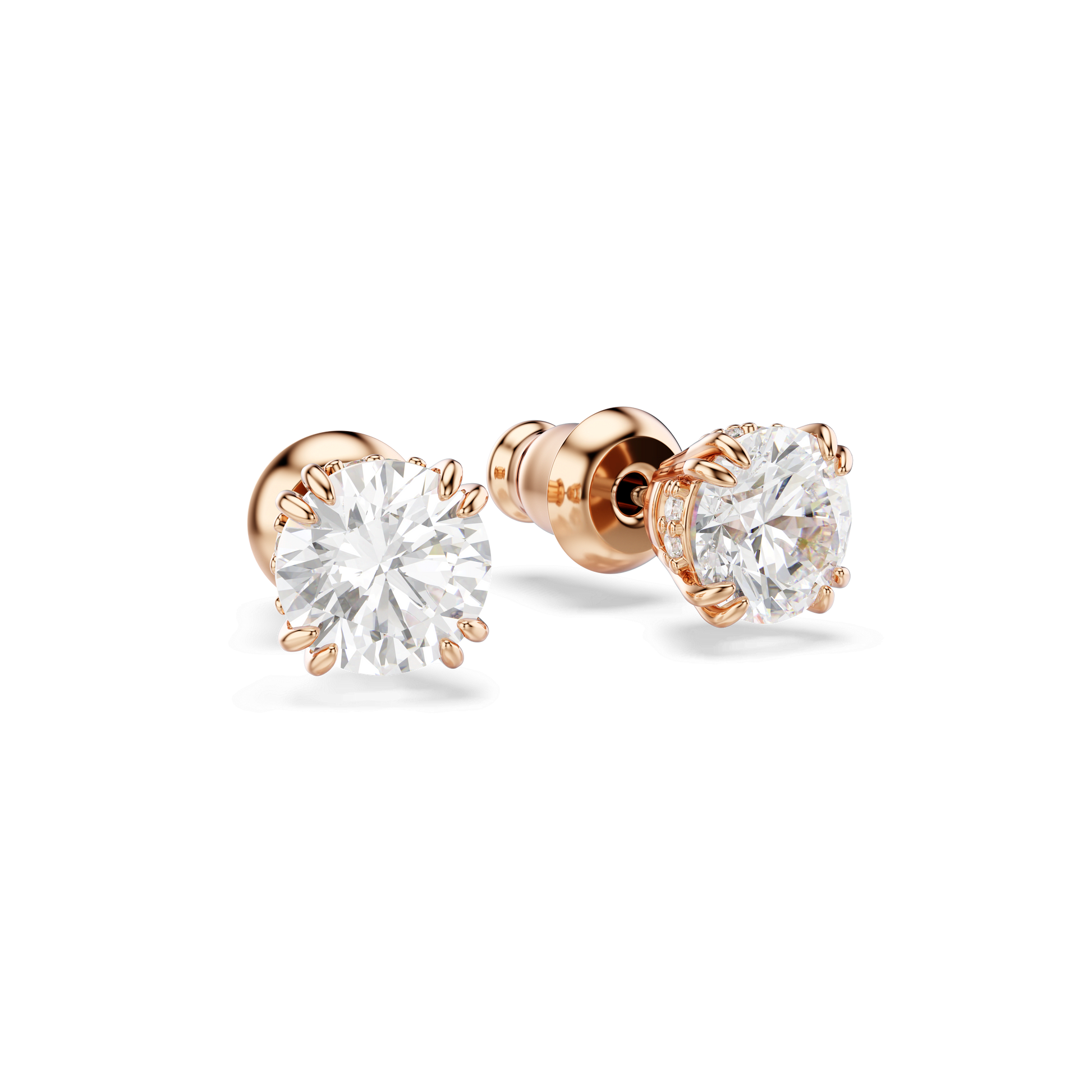 Stilla stud earrings, Round cut, White, 18K rose gold finish