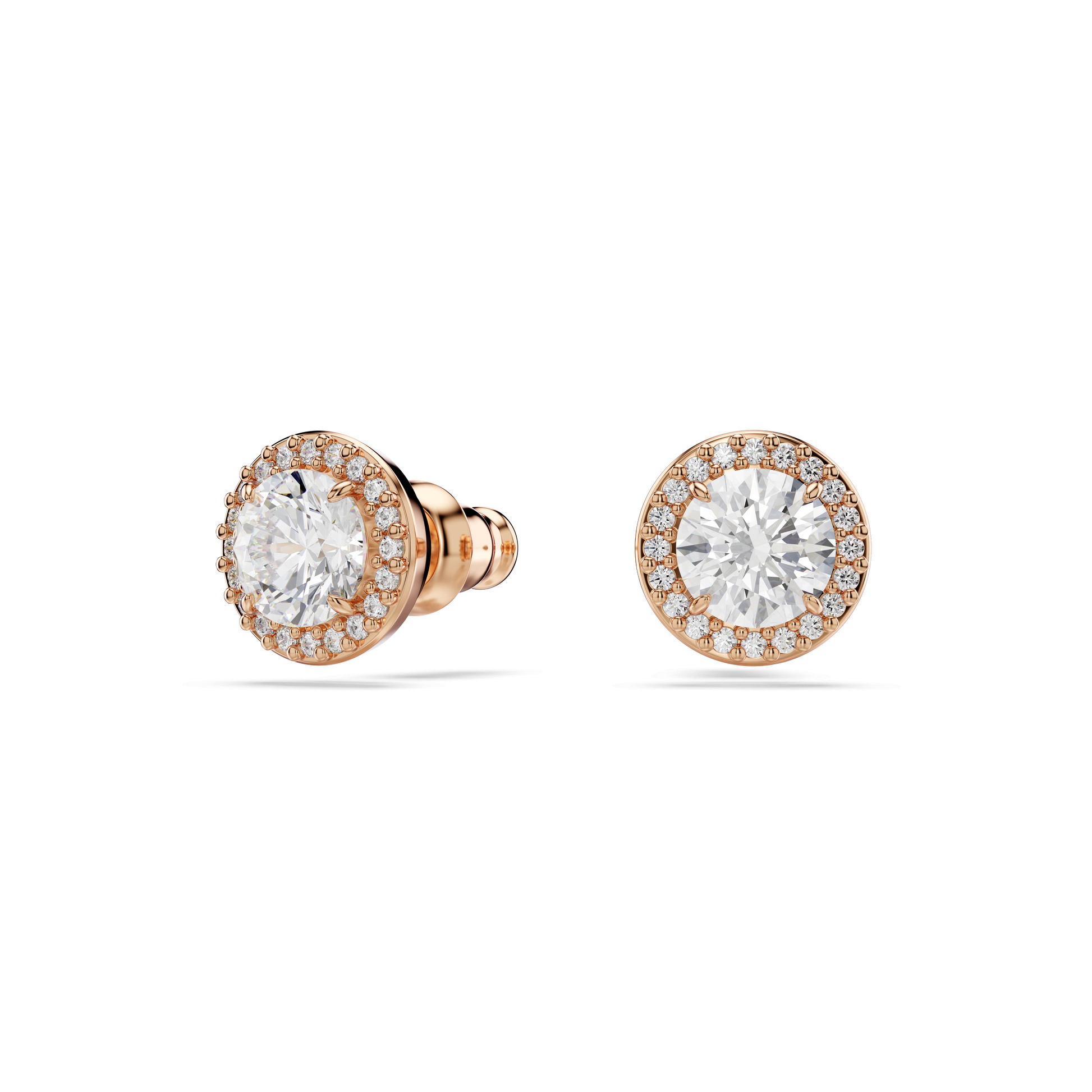 Una Angelic stud earrings, Round cut, Pavé, White, 18K rose gold finish
